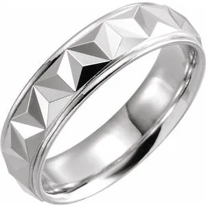 14K White 6 mm Geometric Band with Polished Finish Size 8.5