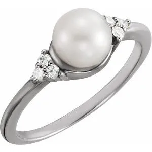14K White 6.5-7 mm Freshwater Cultured Pearl & .09 CTW Diamond Ring