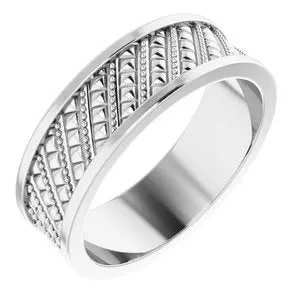 14K White 7 mm Geometric Band Size 10
