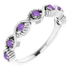 14K White Amethyst Stackable Ring