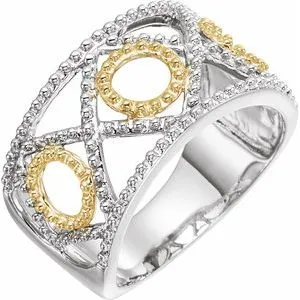 14K White & Yellow Beaded Geometric Ring