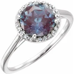 14K White Chatham® Lab-Created Alexandrite & .05 CTW Diamond Ring