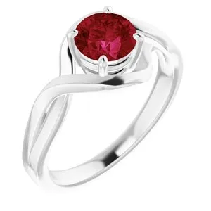 14K White Chatham® Lab-Created Ruby Ring