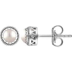 14K White Freshwater Cultured Pearl "June" Birthstone Earrings