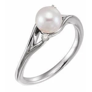 14K White Freshwater Pearl & .03 CTW Diamond Bypass Ring