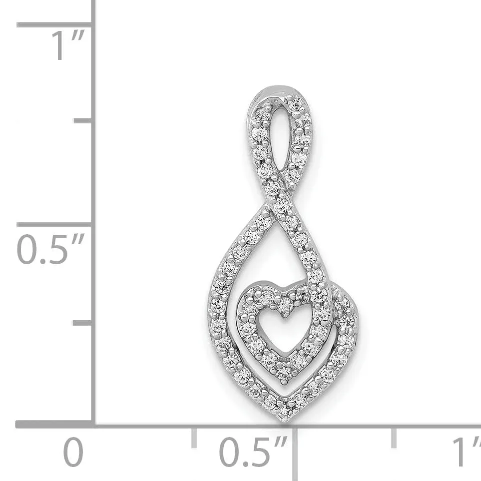 14k White Gold  0.236 CT Diamond Fancy Infinity and Heart Chain Slide Pendant