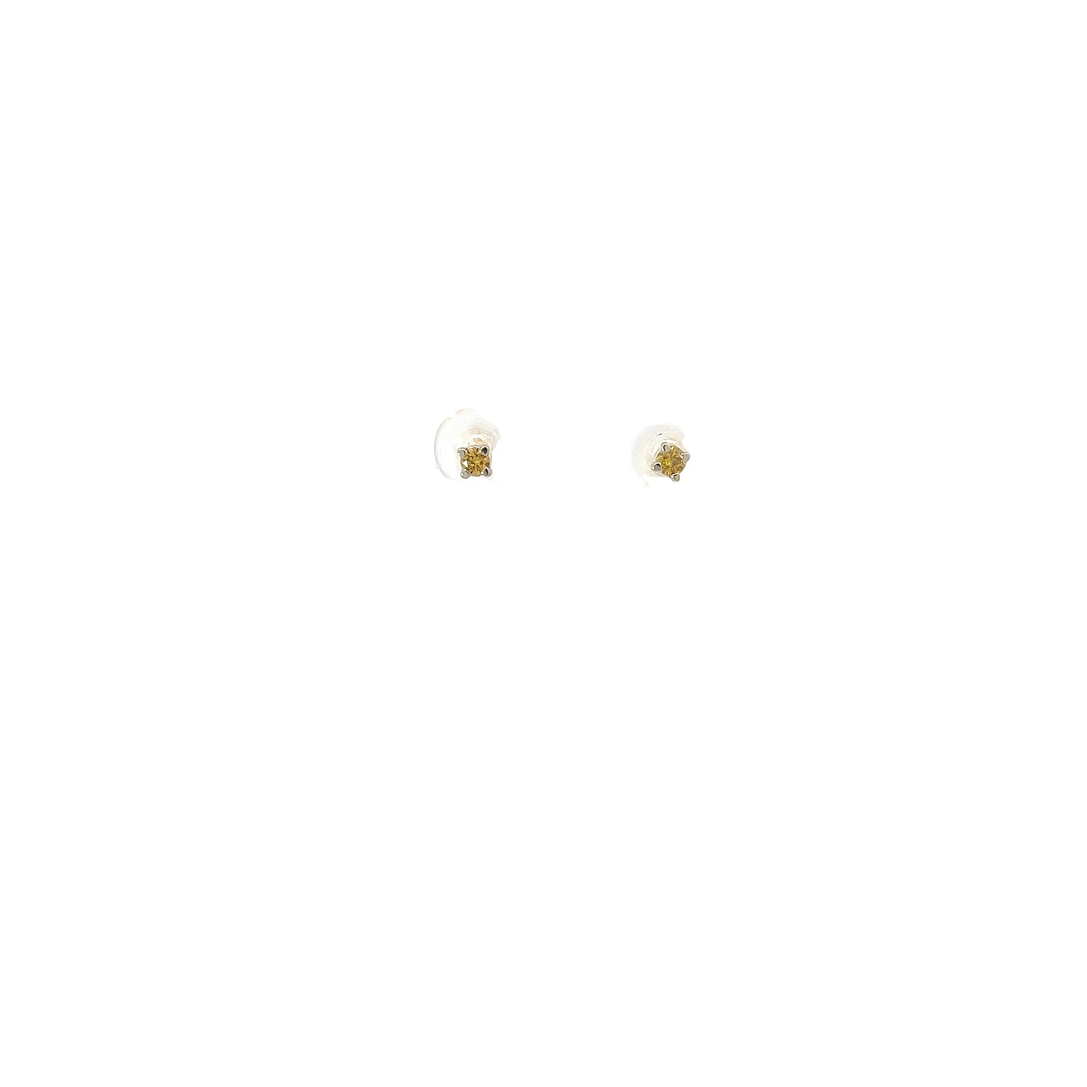14k White Gold .10ct Yellow Round Diamond Stud Earrings