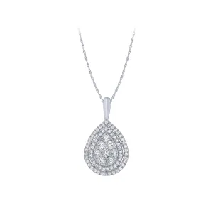 14K White Gold 1/2Ct Pear Shaped Cluster Pendant