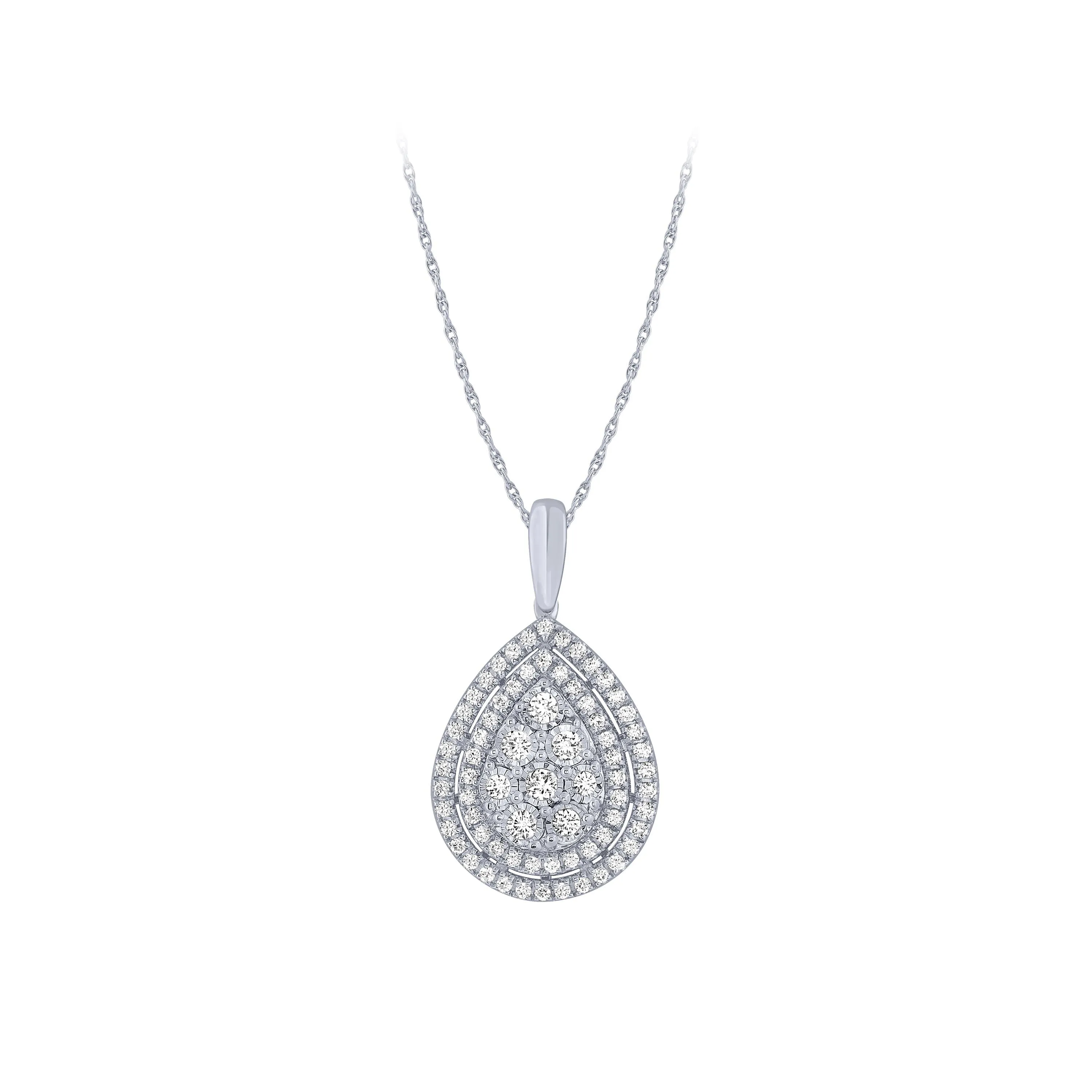 14K White Gold 1/2Ct Pear Shaped Cluster Pendant