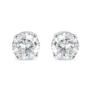 14K White Gold 1/3 Cttw Round Brilliant-Cut Near Colorless Diamond Classic 4-Prong Stud Earrings (H-I Color, I1-I2 Clarity)