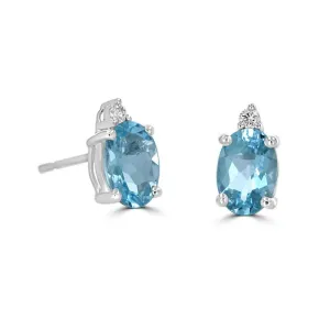 14k White Gold 1.40cttw Aquamarine & .04cttw Diamond Stud Earrings