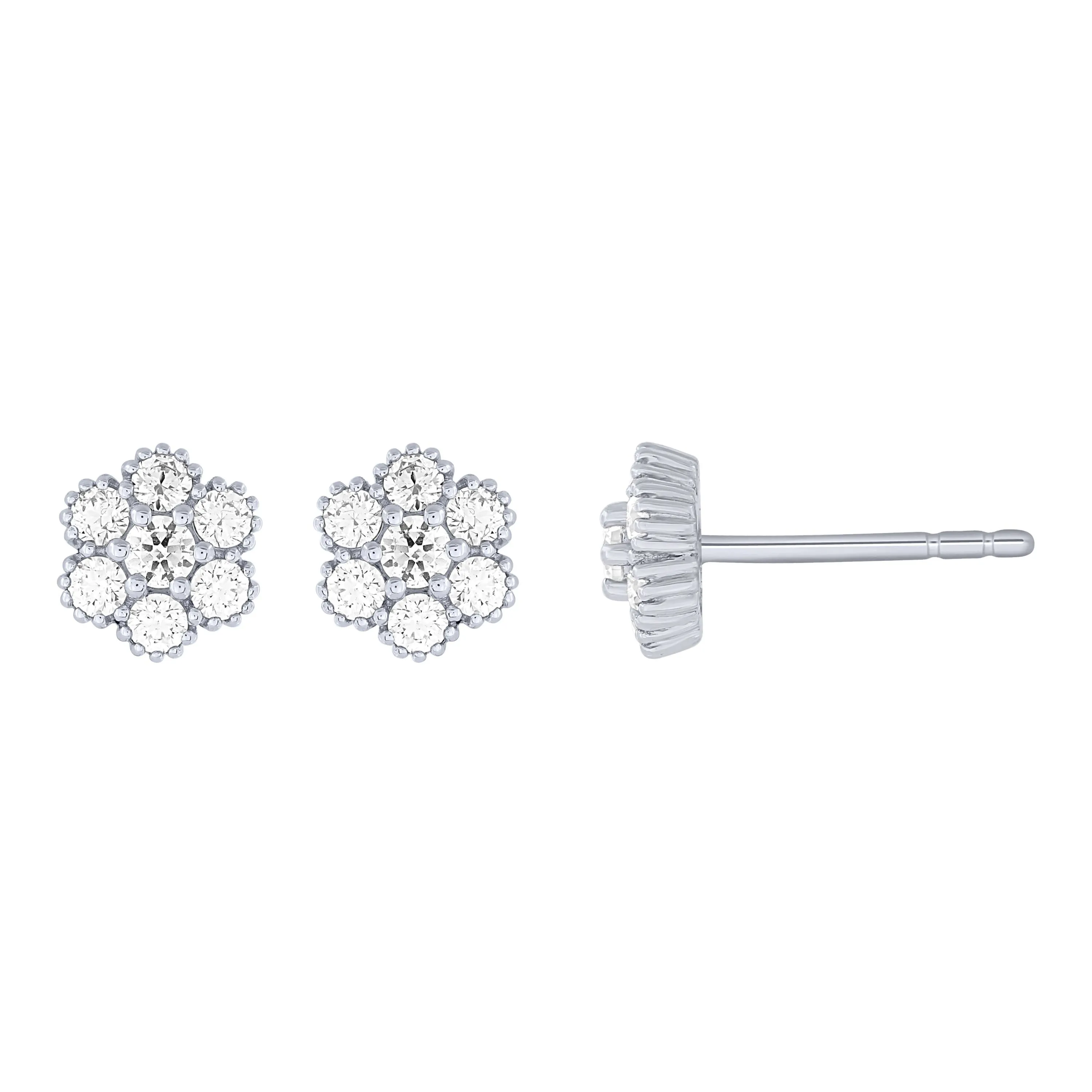 14K White Gold 1/4Ctw Diamond Floral Stud Earrings