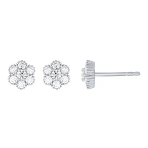 14K White Gold 1/4Ctw Diamond Floral Stud Earrings