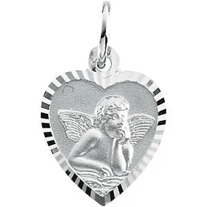 14k White Gold 15.25x13.75mm Angel Heart Pendant