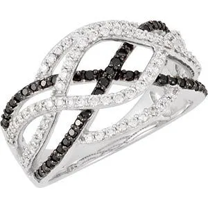 14k White Gold 3/4 CTW Diamond Crossover Ring, Size 7