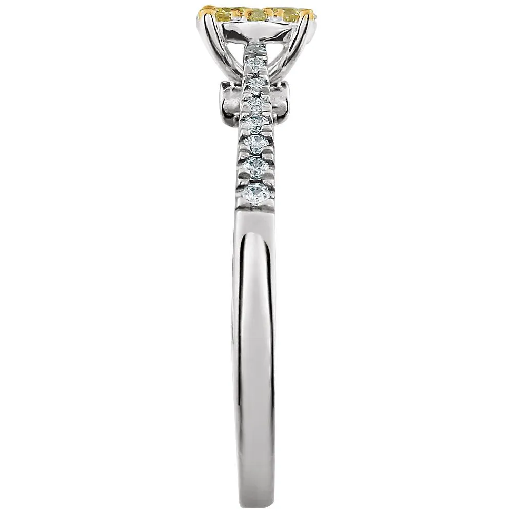14k White Gold 3/8 CTW Yellow & White Diamond Cluster Ring, Size 7