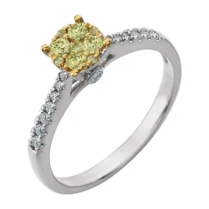 14k White Gold 3/8 CTW Yellow & White Diamond Cluster Ring, Size 7