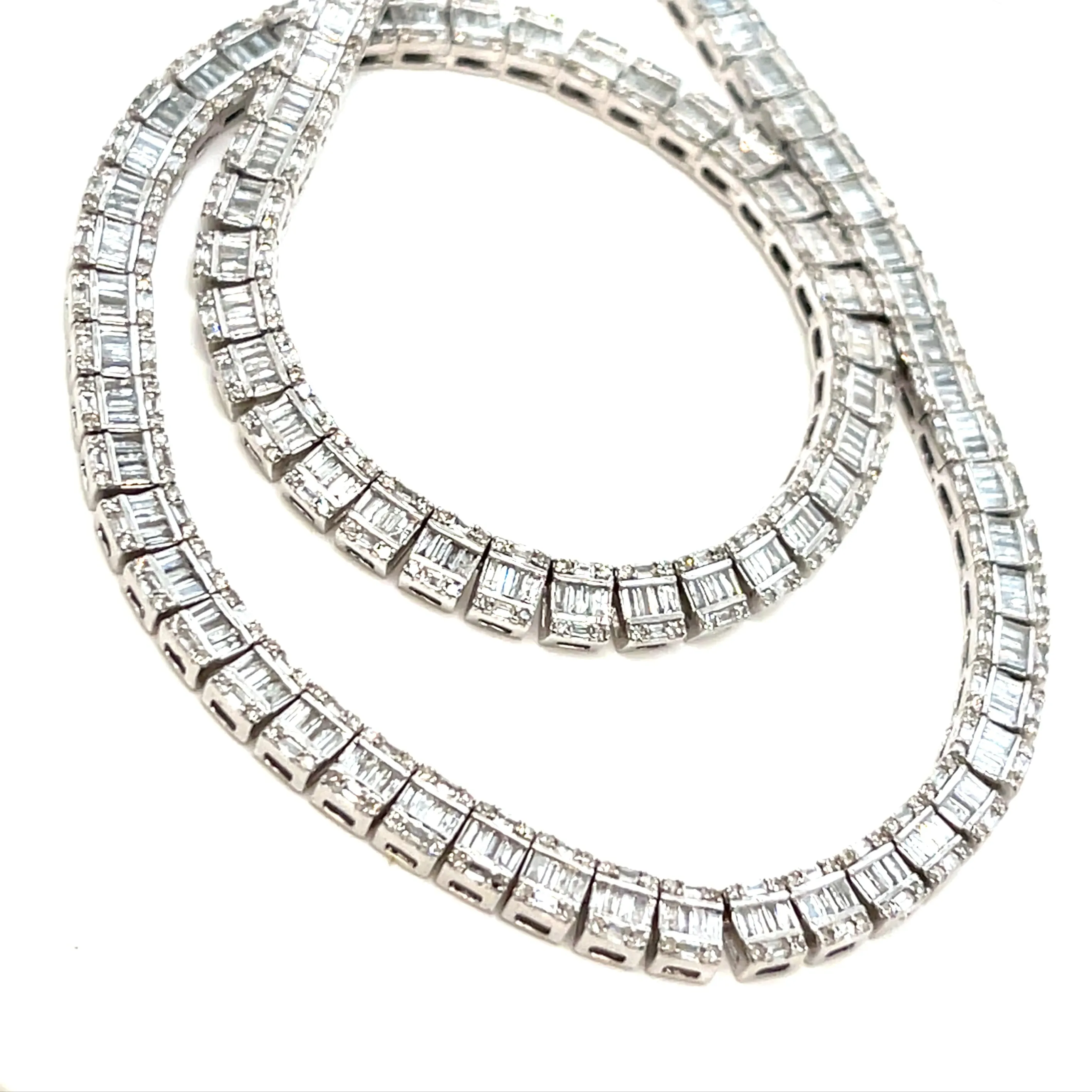 14K White Gold 4.7mm Fancy Elegant Natural Diamonds 18" Necklace - SNK43999