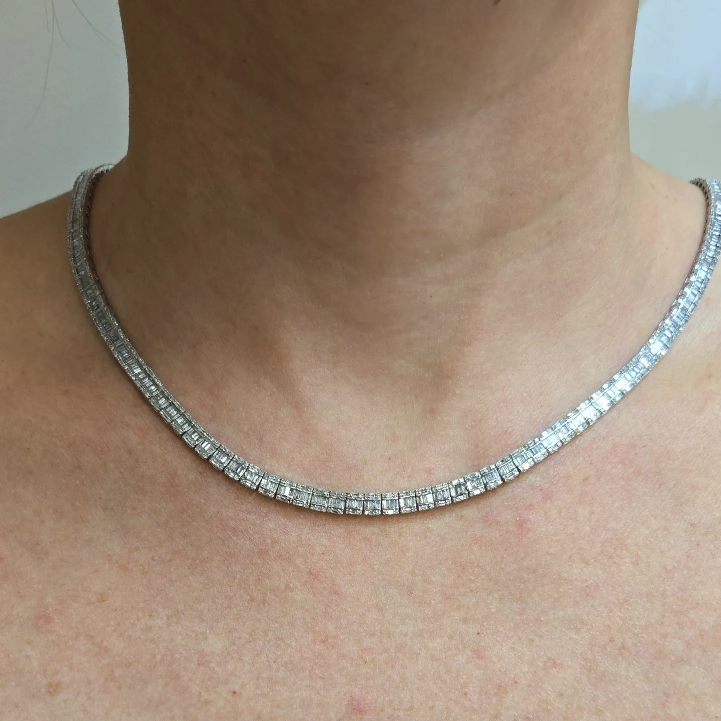 14K White Gold 4.7mm Fancy Elegant Natural Diamonds 18" Necklace - SNK43999