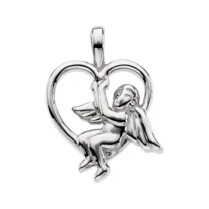 14k White Gold Angel Heart Pendant
