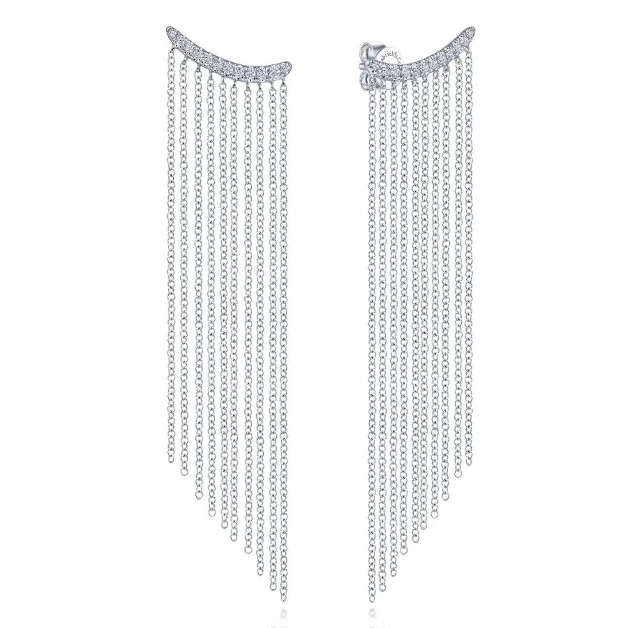 14K White Gold Cascading Chain and Curved Diamond Stud Earri...