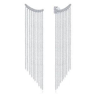 14K White Gold Cascading Chain and Curved Diamond Stud Earri...