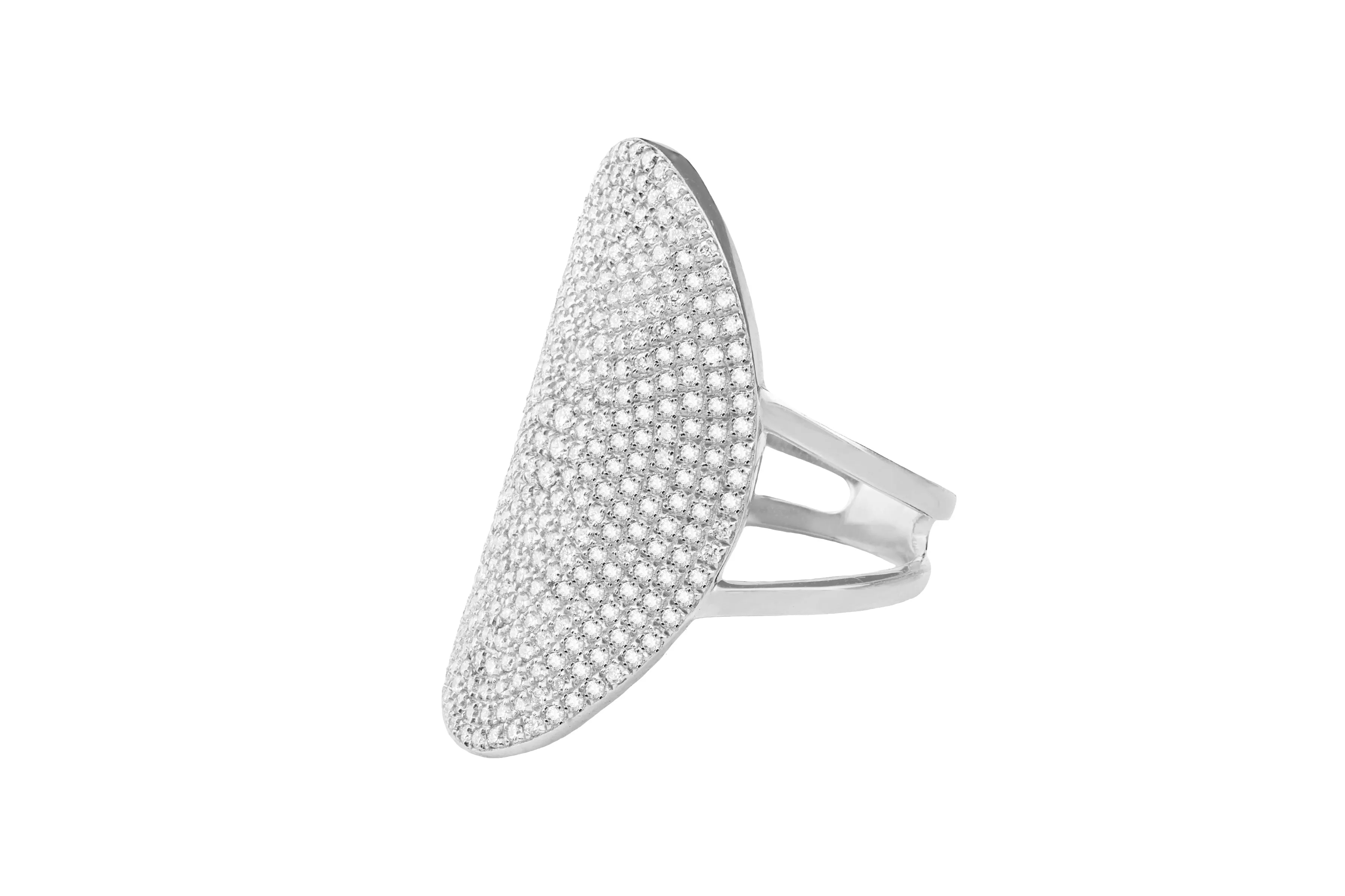 14k White Gold Diamond Large Oval Pave Ring