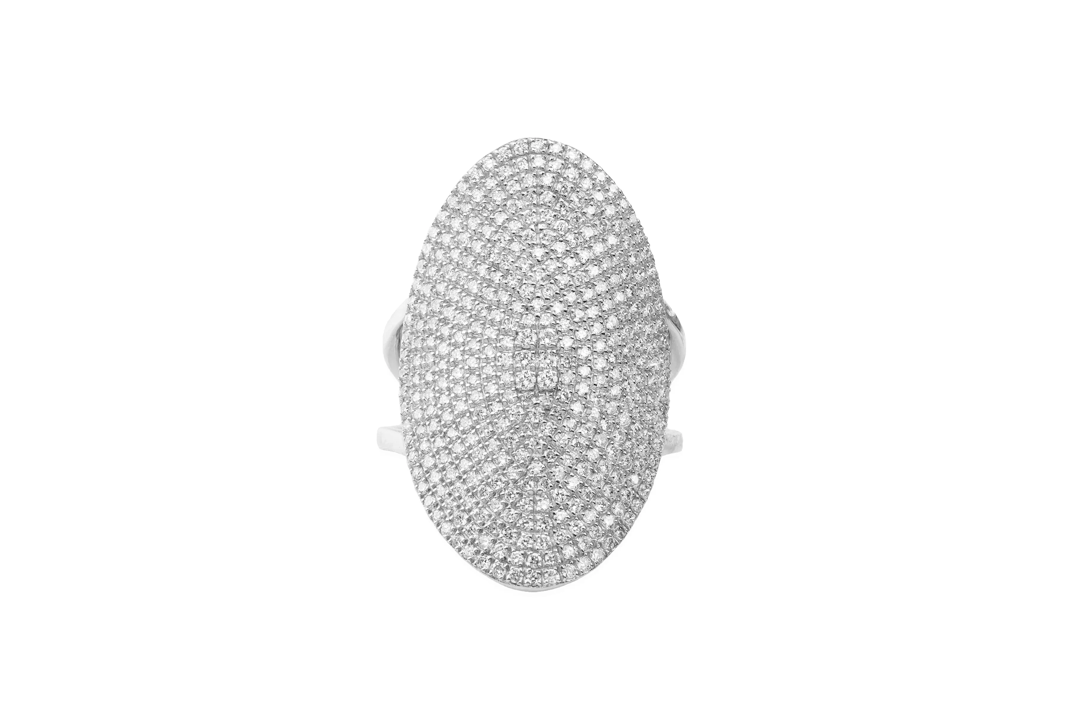 14k White Gold Diamond Large Oval Pave Ring