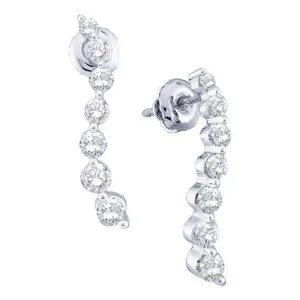 14K White Gold Round Diamond Graduated Journey Stud Earrings 1.00 Cttw