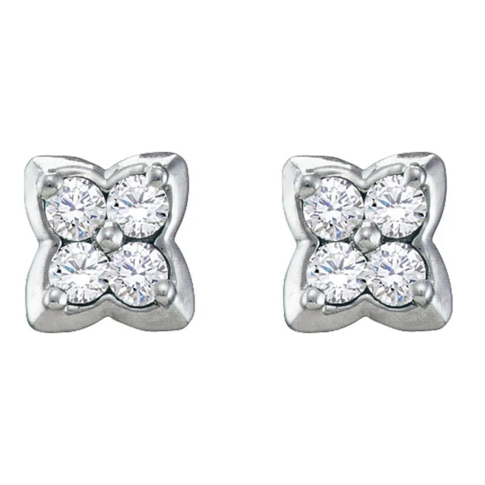 14K White Gold Round Diamond Square-shape Cluster Stud Earrings 1/4 Cttw