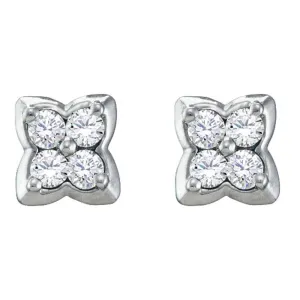 14K White Gold Round Diamond Square-shape Cluster Stud Earrings 1/4 Cttw