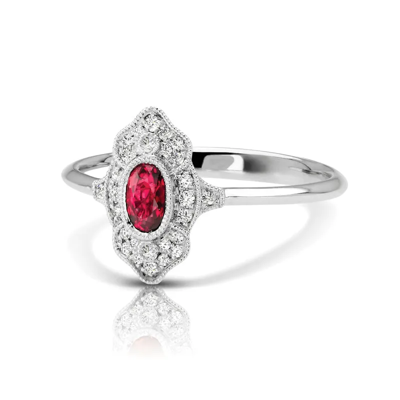 14K White Gold Ruby and Diamond Ring