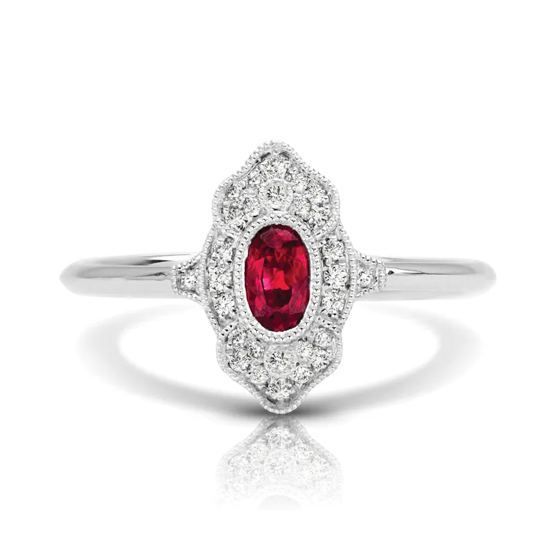 14K White Gold Ruby and Diamond Ring