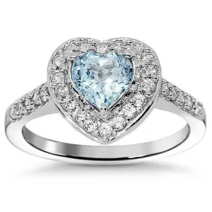 14K White Gold Solid Womens Diamond Heart Ring 0.3 Ctw
