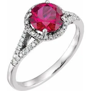14K White Lab-Created Ruby & 1/6 CTW Diamond Ring