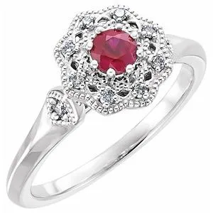 14K White Ruby & 1/10 CTW Diamond Ring