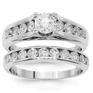 14K White Solid Gold Diamond Bridal Ring Set 3.48 Ctw