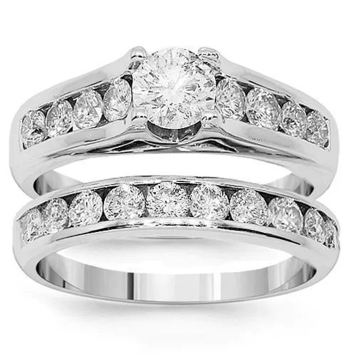 14K White Solid Gold Diamond Bridal Ring Set 3.48 Ctw