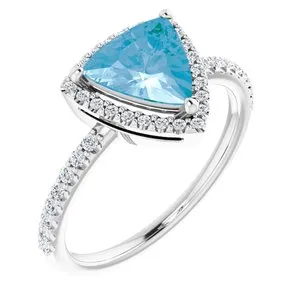 14K White Swiss Blue Topaz & 1/4 CTW Diamond Halo-Style Ring