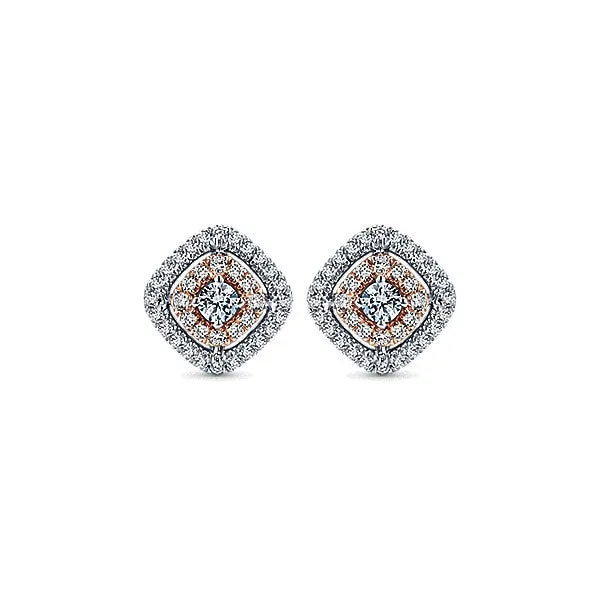 14k White/pink Gold Clustered Diamonds Stud