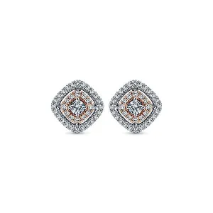 14k White/pink Gold Clustered Diamonds Stud