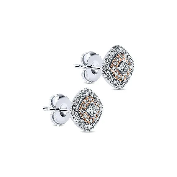 14k White/pink Gold Clustered Diamonds Stud