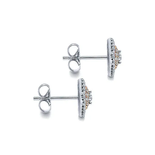 14k White/pink Gold Clustered Diamonds Stud
