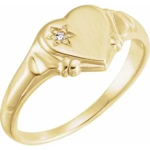 14K Yellow .005 CT Diamond Heart Ring