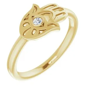 14K Yellow .03 CTW Diamond Hamsa Ring