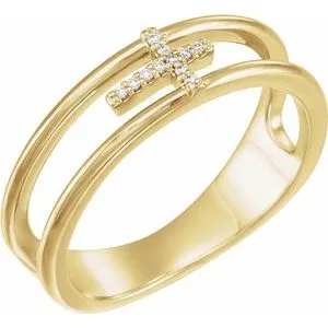 14K Yellow .03 CTW Diamond Negative Space Cross Ring