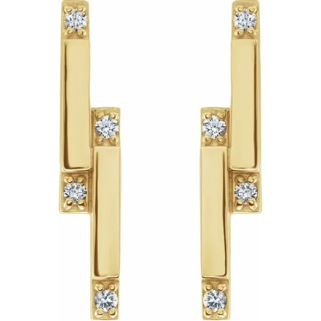14K Yellow 1/10 CTW Diamond Bar Earrings