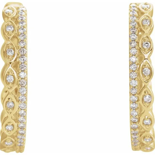 14K Yellow 1/4 CTW Diamond Geometric Hoop Earrings