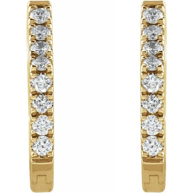 14K Yellow 1/8 CTW Diamond Geometric Hinged Hoop Earrings