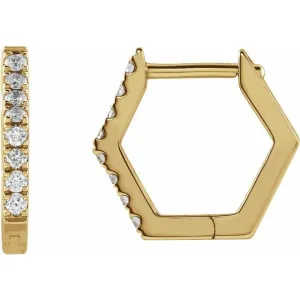 14K Yellow 1/8 CTW Diamond Geometric Hinged Hoop Earrings